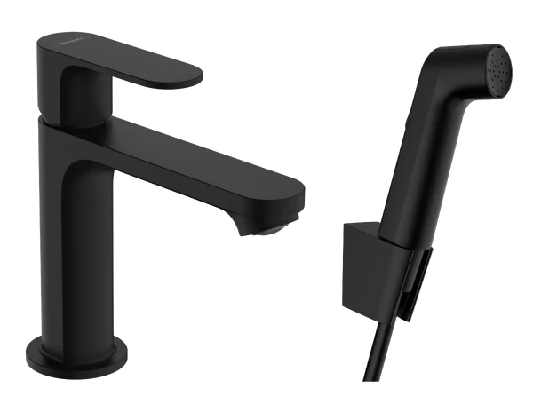 Praustuvo maišytuvas HANSGROHE Rebris S 110 su bidė dušeliu ir 160 cm žarna, matinis juodas, 72215670