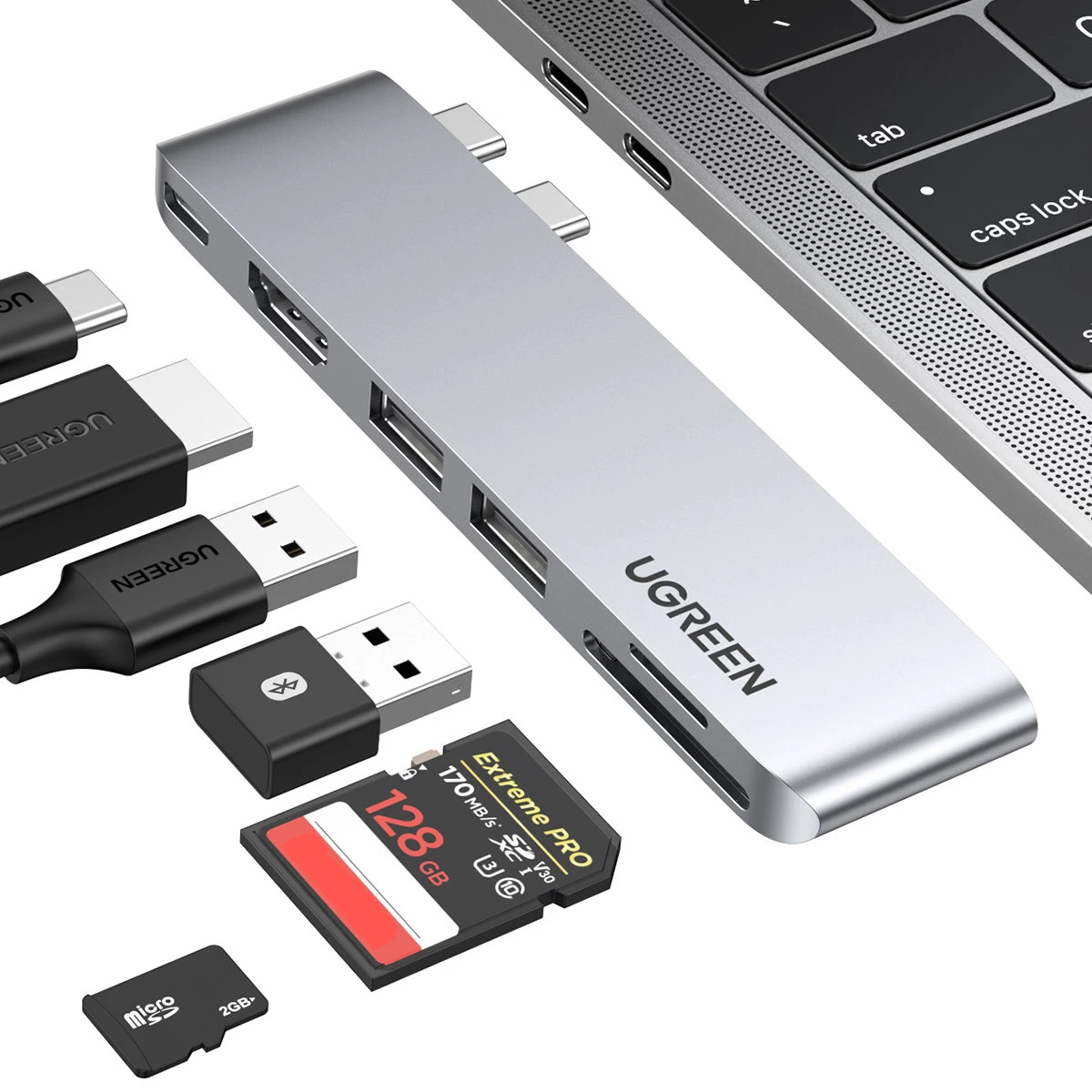 Prievadų Skirstytuvas Hub Macbook Air Pro 2x Usb-c Hdmi 2x Usb 3.0 Sd Tf Pd Pilka