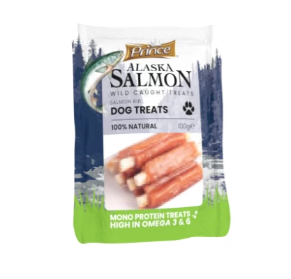 PRINCE skanukai šunims Aliaskos lašišos šonkauliukai 100g