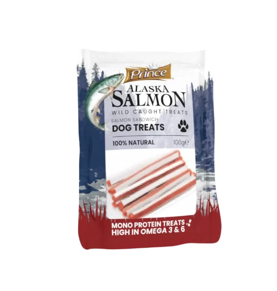 PRINCE skanukai šunims Aliaskos lašišos sumuštinukai 100g