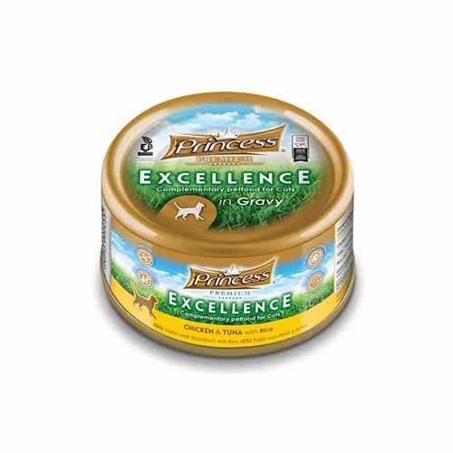 PRINCESS Excellence aukštos kokybės šlapias ėdalas katėms vištiena/tunas/ryžiai padaže 70g