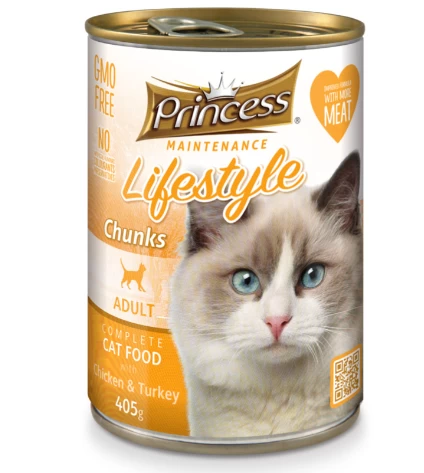 PRINCESS Lifestyle visavertis šlapias ėdalas katėms vištiena/kalakutiena 405g