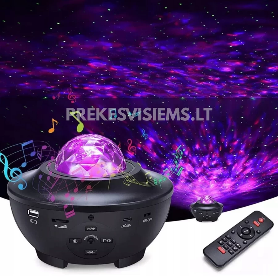 Projektorius „Žvaigždėtas dangus“ su Bluetooth garsiakalbiu ir nuotoliniu pulteliu