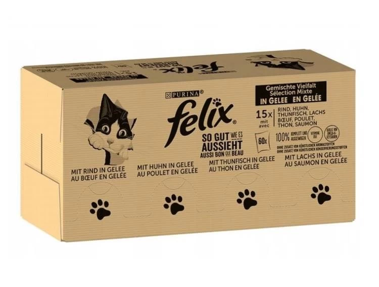 Purina Felix MIX šlapias kačių maistas, 120x85g, įvairių skonių, 10,2 kg pakuotė