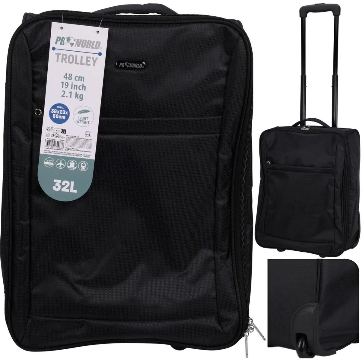 Rankinis Kelioninis Lagaminas 32l Black Proworld