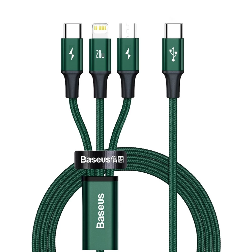 Rapid 3in1 Usb-c - Usb-c / Lightning / Micro Usb 20w Kabelis 1,5 M žalias