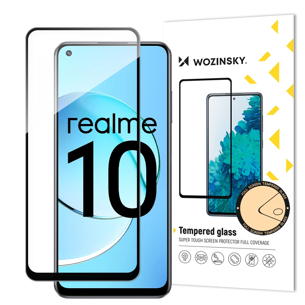 Realme 10 Per Visą Ekraną 9h Grūdintas Stiklas Su Juodu full Glue Rėmeliu