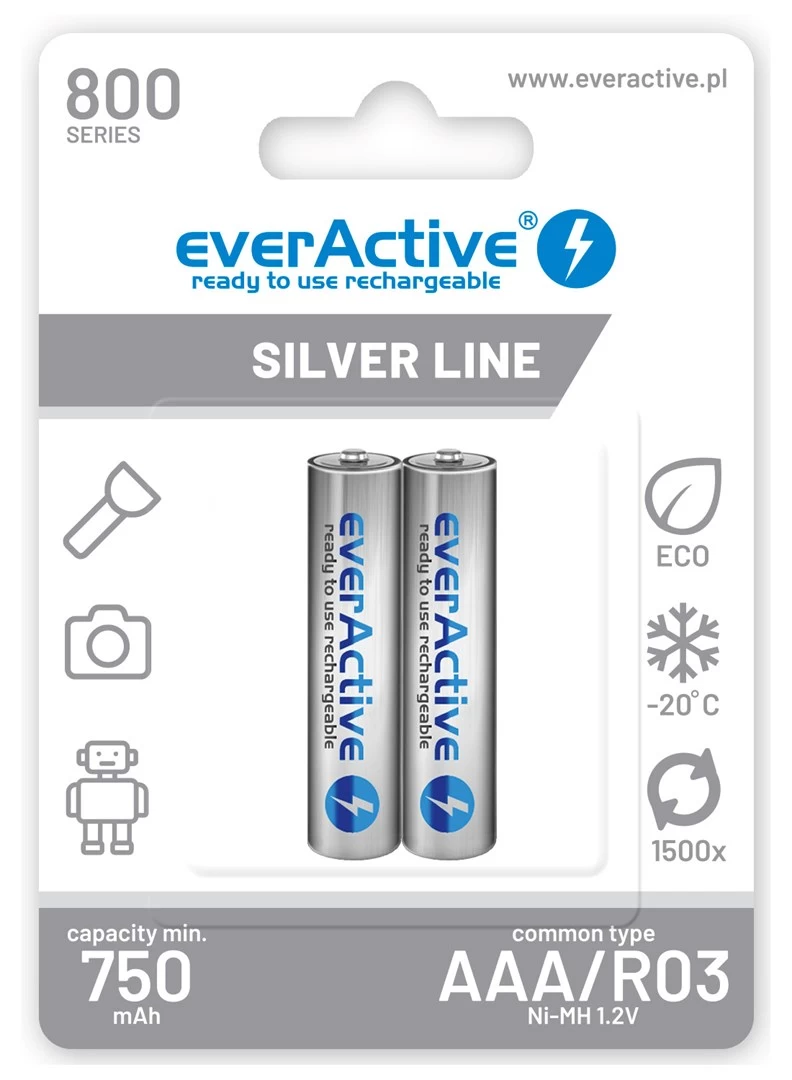 Rechargeable batteries everActive Ni-MH R03 AAA 800 mAh Silver Line - 2 pieces Rechargeable batteries everActive Ni-MH R03 AAA 800 mAh Silver Line - 2 pieces