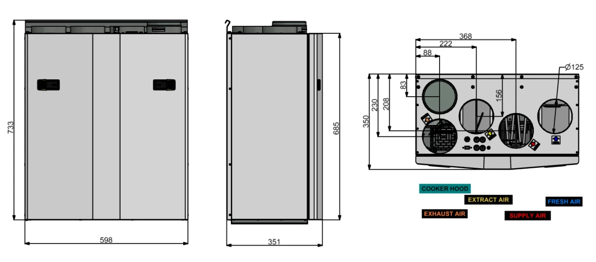 Rekuperatorius ENSY WAVE 200H vert. deš.p. su Wi-Fi ir Bluetooth valdikliu