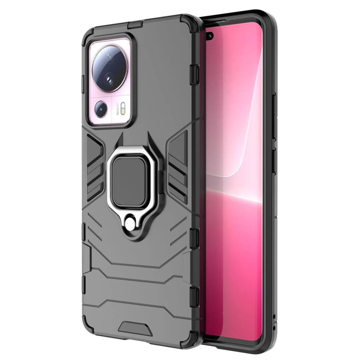 Ring Armor Dėklas Xiaomi 13 Lite šarvuotas Dėklas Magnetinis Laikiklis žiedas Juodas