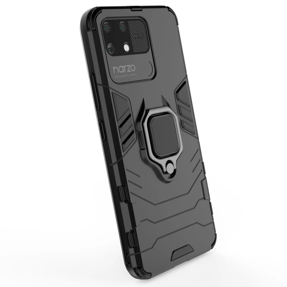 ring Armor Hibridinis šarvuotas Dėklas + Magnetinis Laikiklis Realme Narzo 50a Juodas