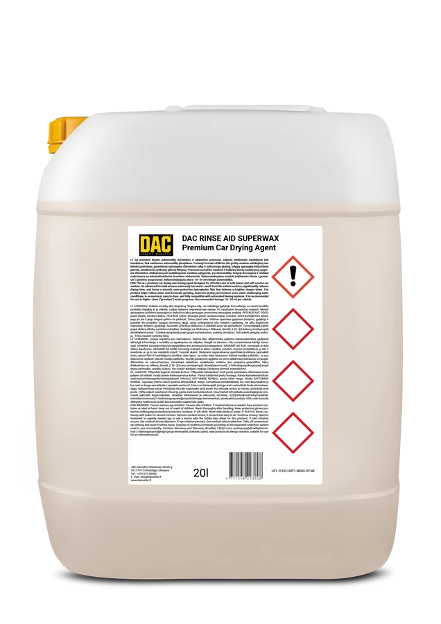 Automobilių džiovinimo ir skalavimo priemonė DAC RINSE AID SUPERWAX