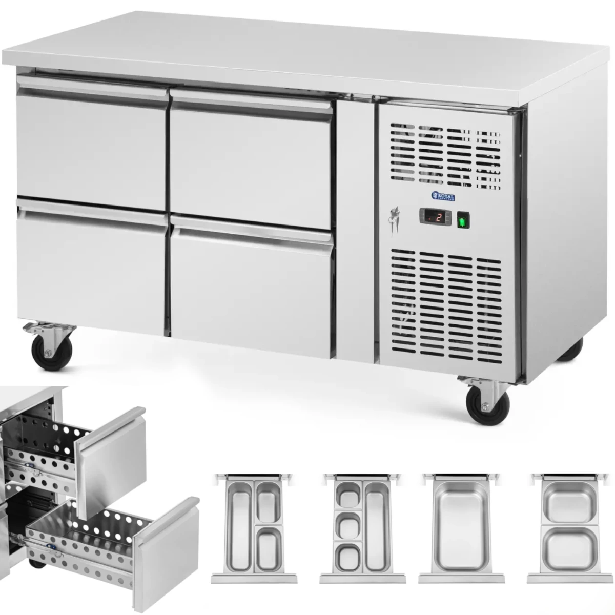 šaldomas Gastronomijos Stalas Ant Ratukų 4 Stalčiai 280 L 136 X 70 X 85 Cm