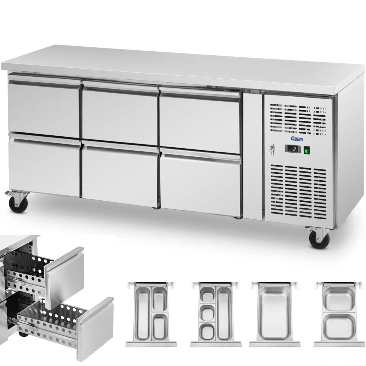 šaldomas Gastronomijos Stalas Ant Ratukų 6 Stalčiai 410 L 179 X 70 X 85 Cm