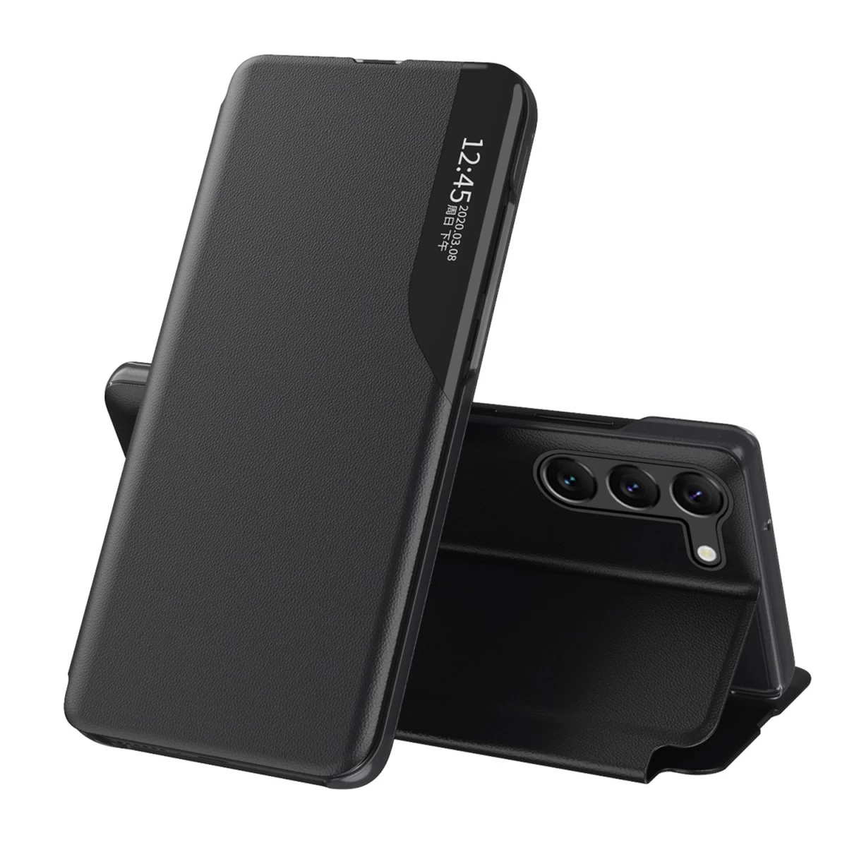 samsung Galaxy S23+ eco Leather View Dėklas Su Atlenkiamu Stovu, Juodas