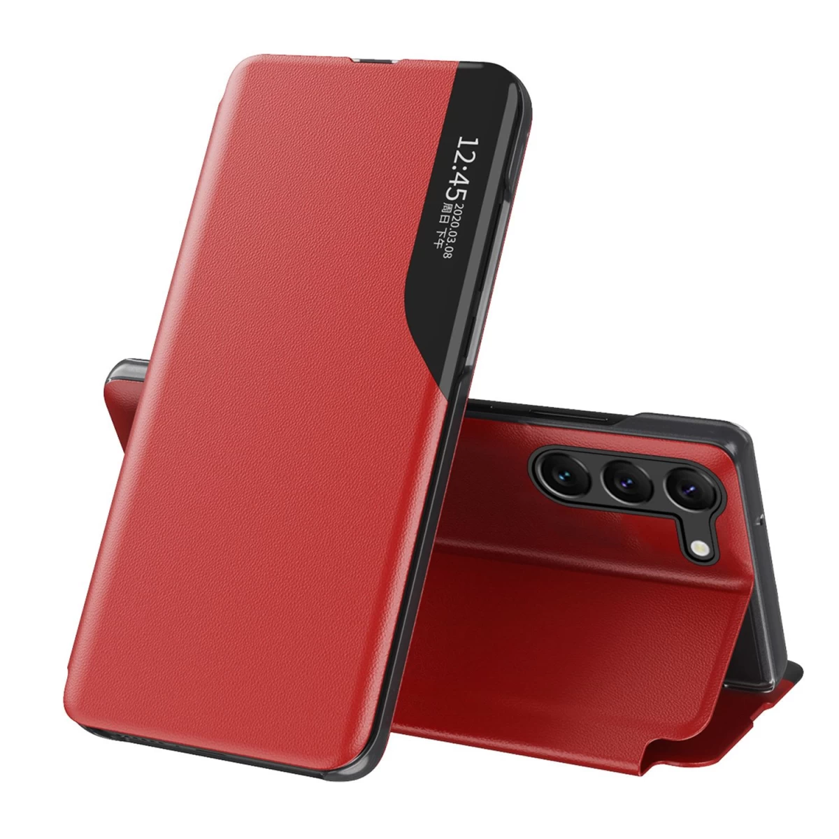 samsung Galaxy S23+ eco Leather View Dėklas Su Atlenkiamu Stovu Raudonos Spalvos