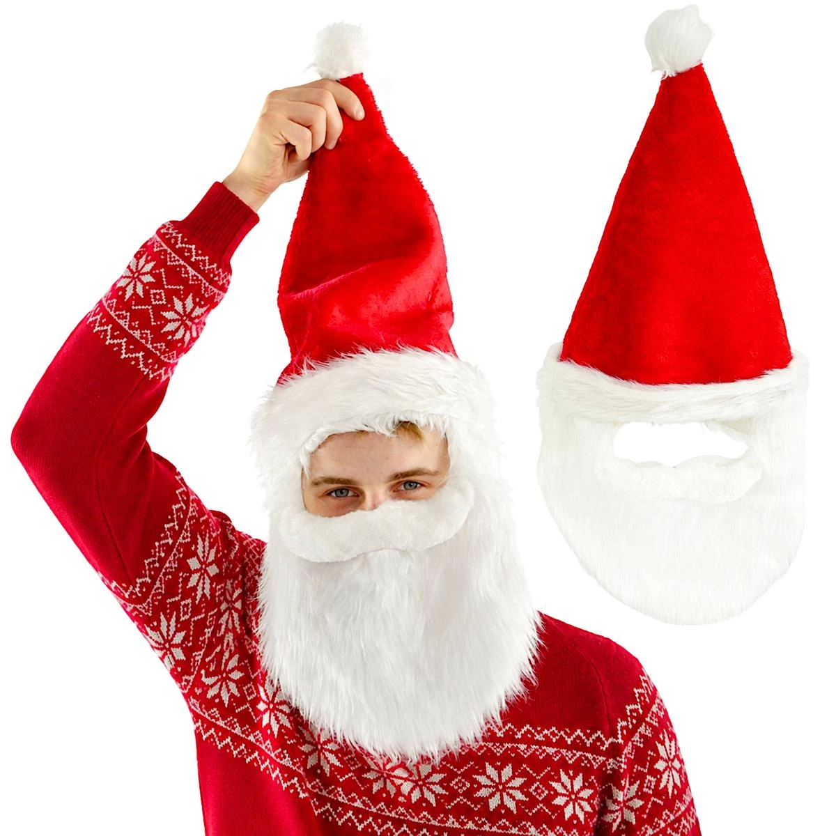 Santa Klauso Skrybėlė Su Barzda, 65 Cm