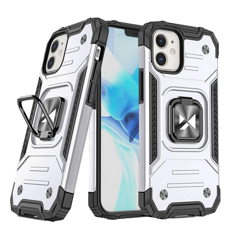 šarvuotas Dėklas iphone 14 Magnetinis Laikiklis Ring Armor Silver