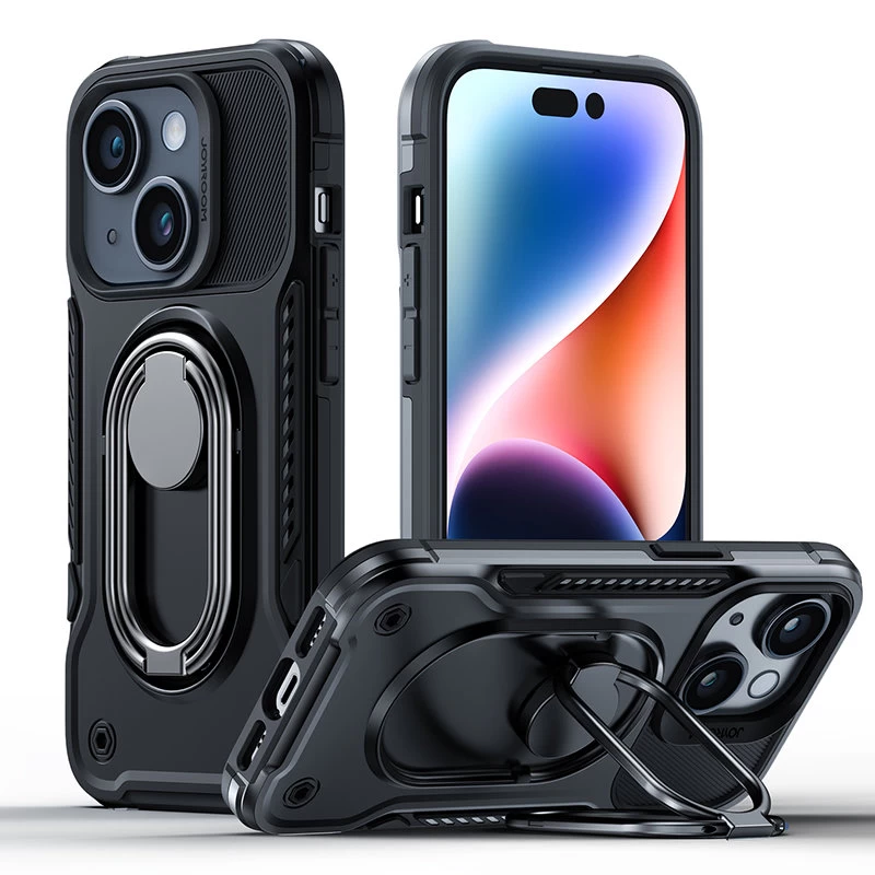 šarvuotas Dėklas iphone 14 Plus Su Stovo žiedo Laikikliu, Juodas
