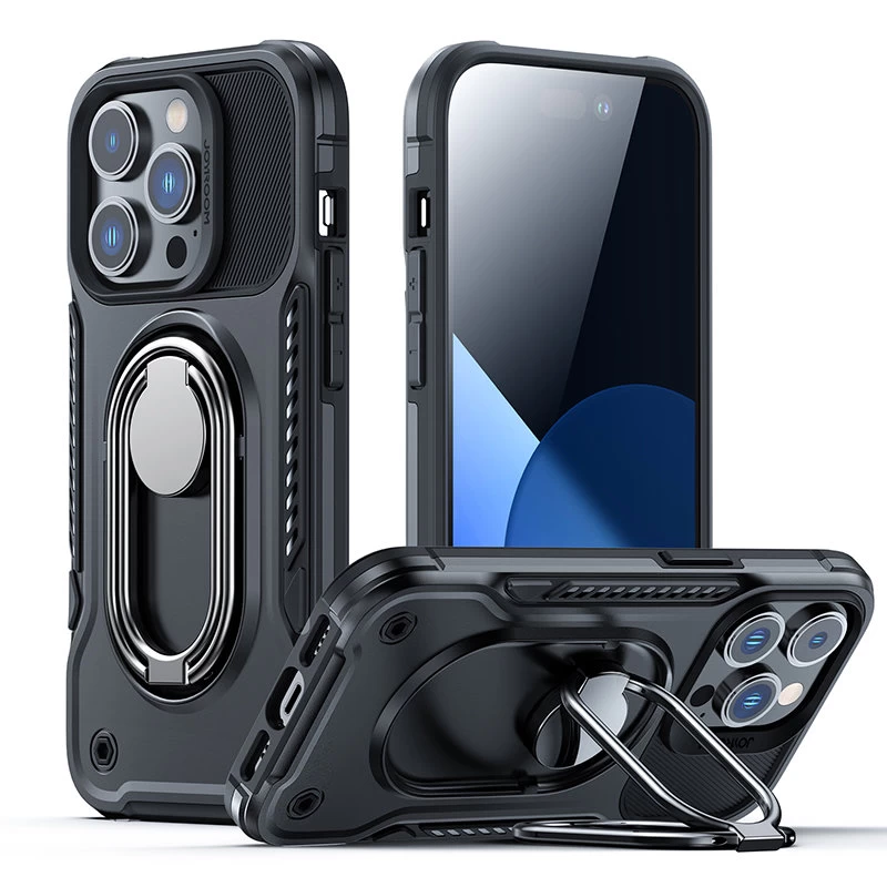 šarvuotas Dėklas iphone 14 Pro Su Stovo žiedo Laikikliu, Juodas
