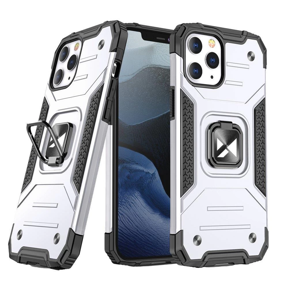 šarvuotas Dėklas + Magnetinis Laikiklis iphone 13 Pro Max Ring Armor Sidabrinis