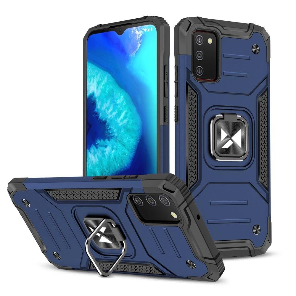 šarvuotas Dėklas + Magnetinis Laikiklis Samsung Galaxy A03s Ring Armor Mėlynas