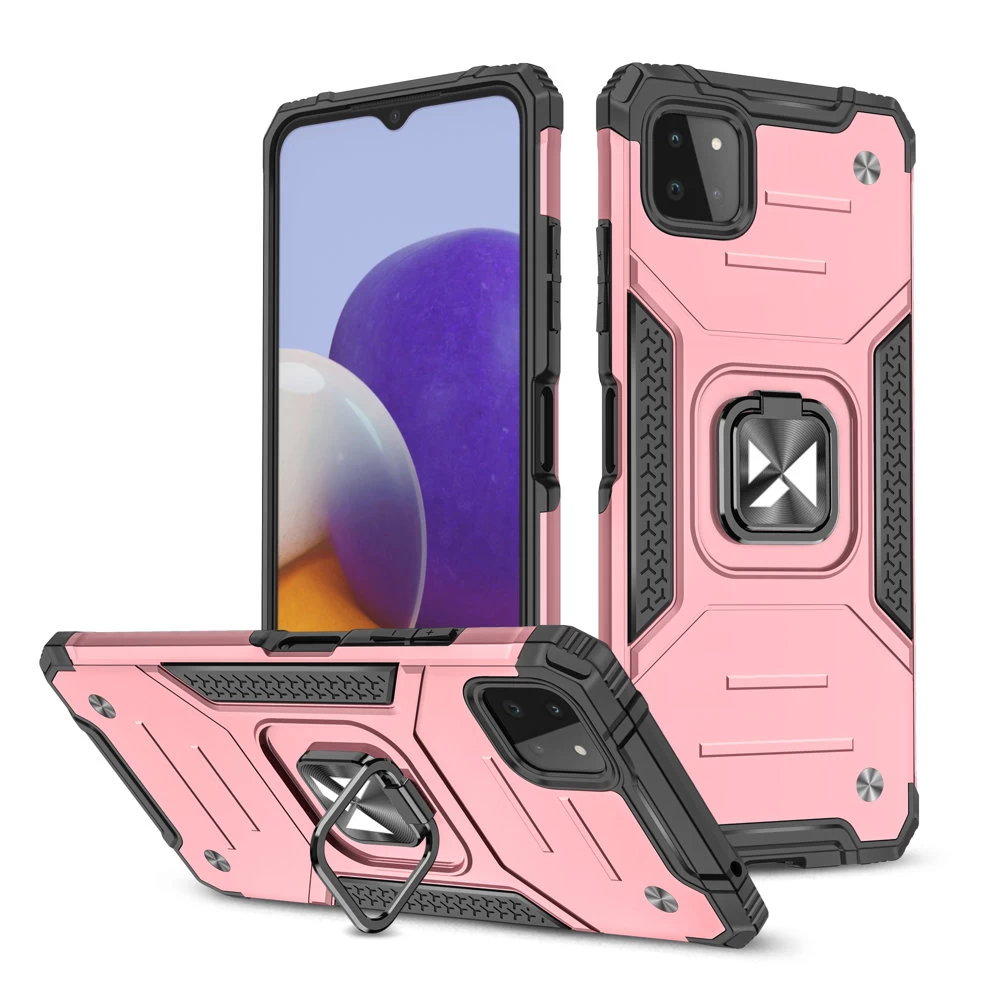 šarvuotas Dėklas + Magnetinis Laikiklis Samsung Galaxy A22 4g Ring Armor Rožinės Spalvos