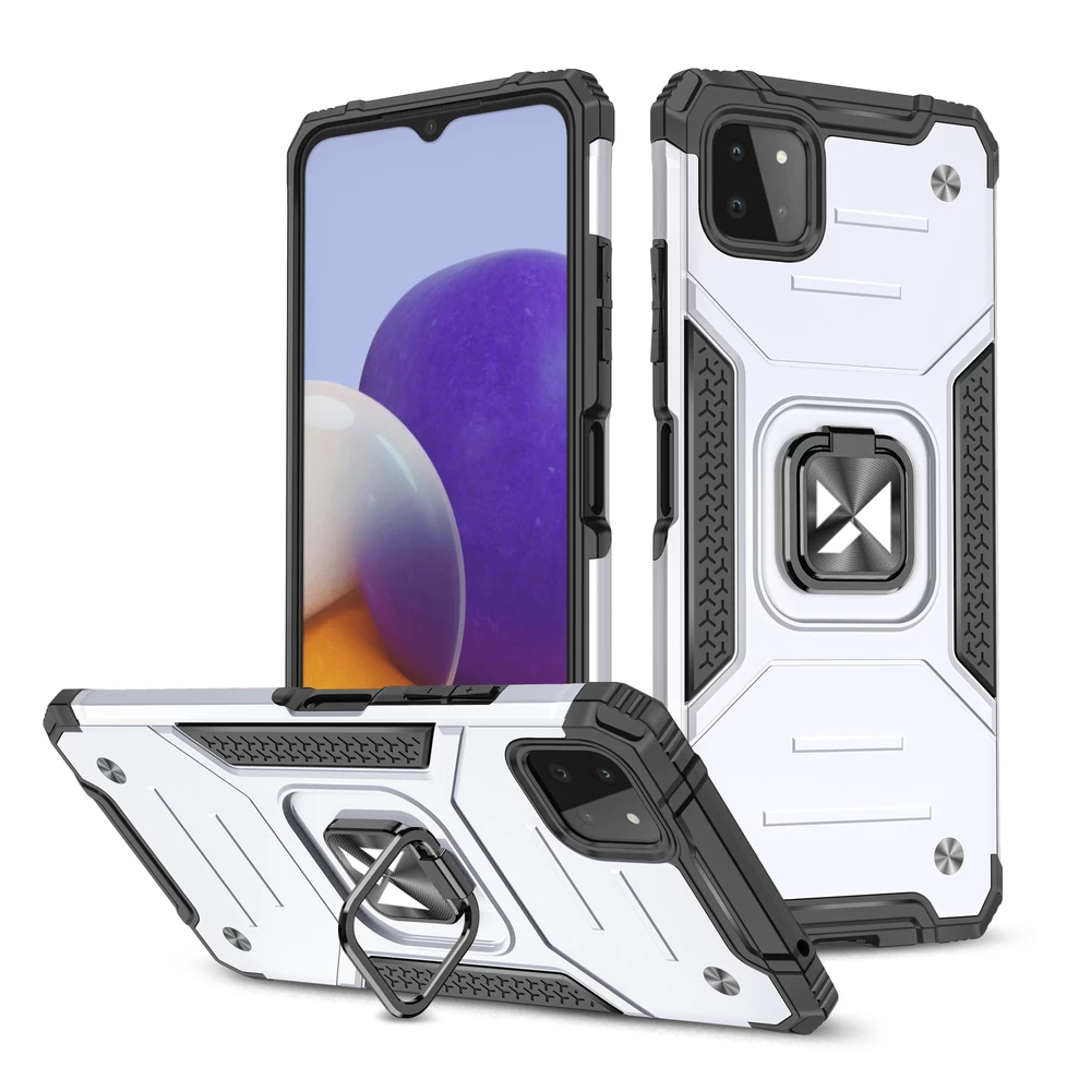 šarvuotas Dėklas + Magnetinis Laikiklis Samsung Galaxy A22 4g Ring Armor Sidabrinis