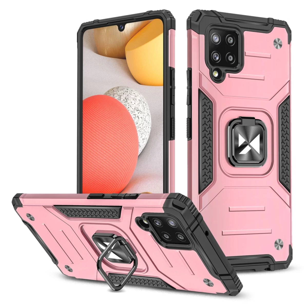 šarvuotas Dėklas + Magnetinis Laikiklis Samsung Galaxy A42 5g Ring Armor Rožinės Spalvos