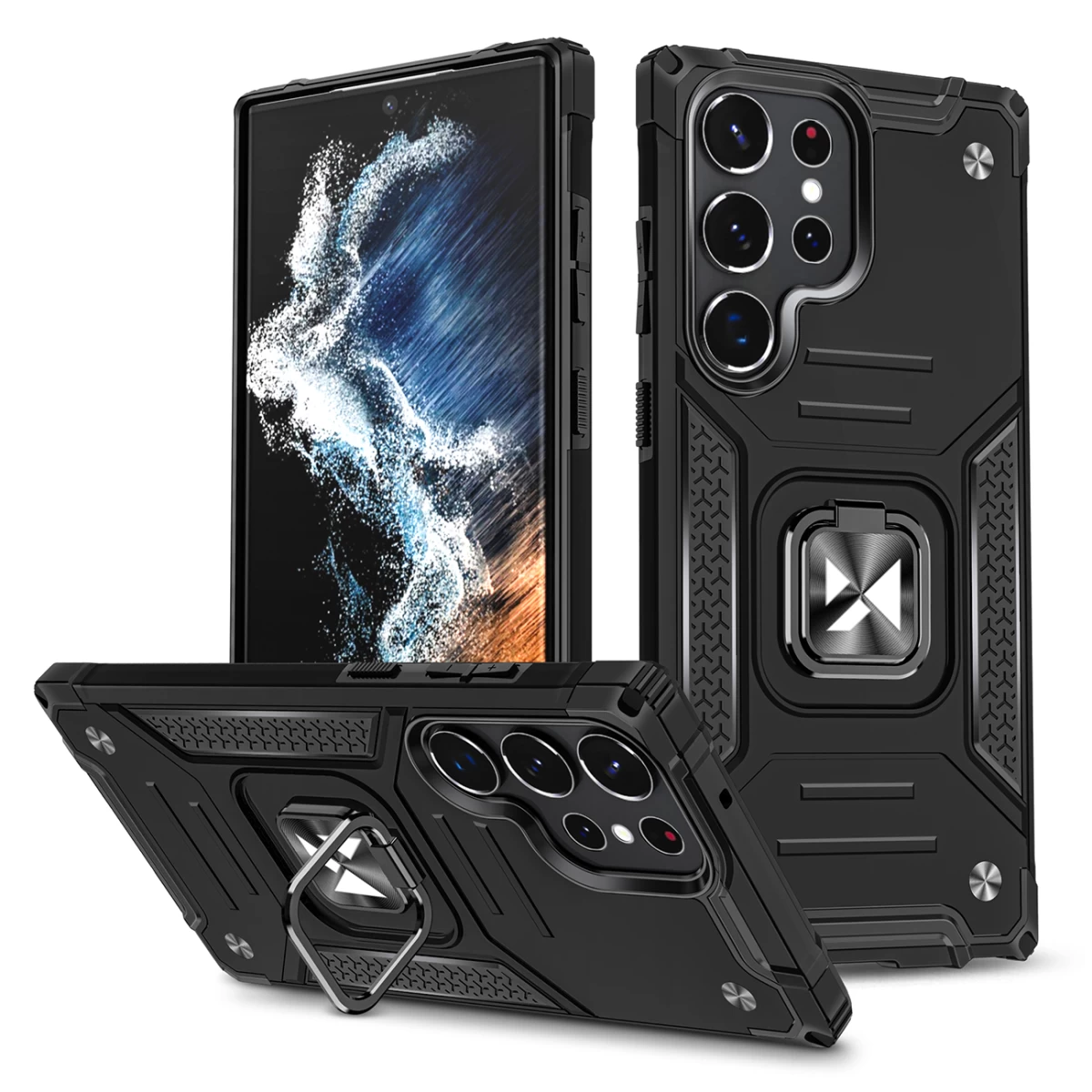 šarvuotas Dėklas Samsung Galaxy S23 Ultra Magnetinis Laikiklis Ring Armor Juodas