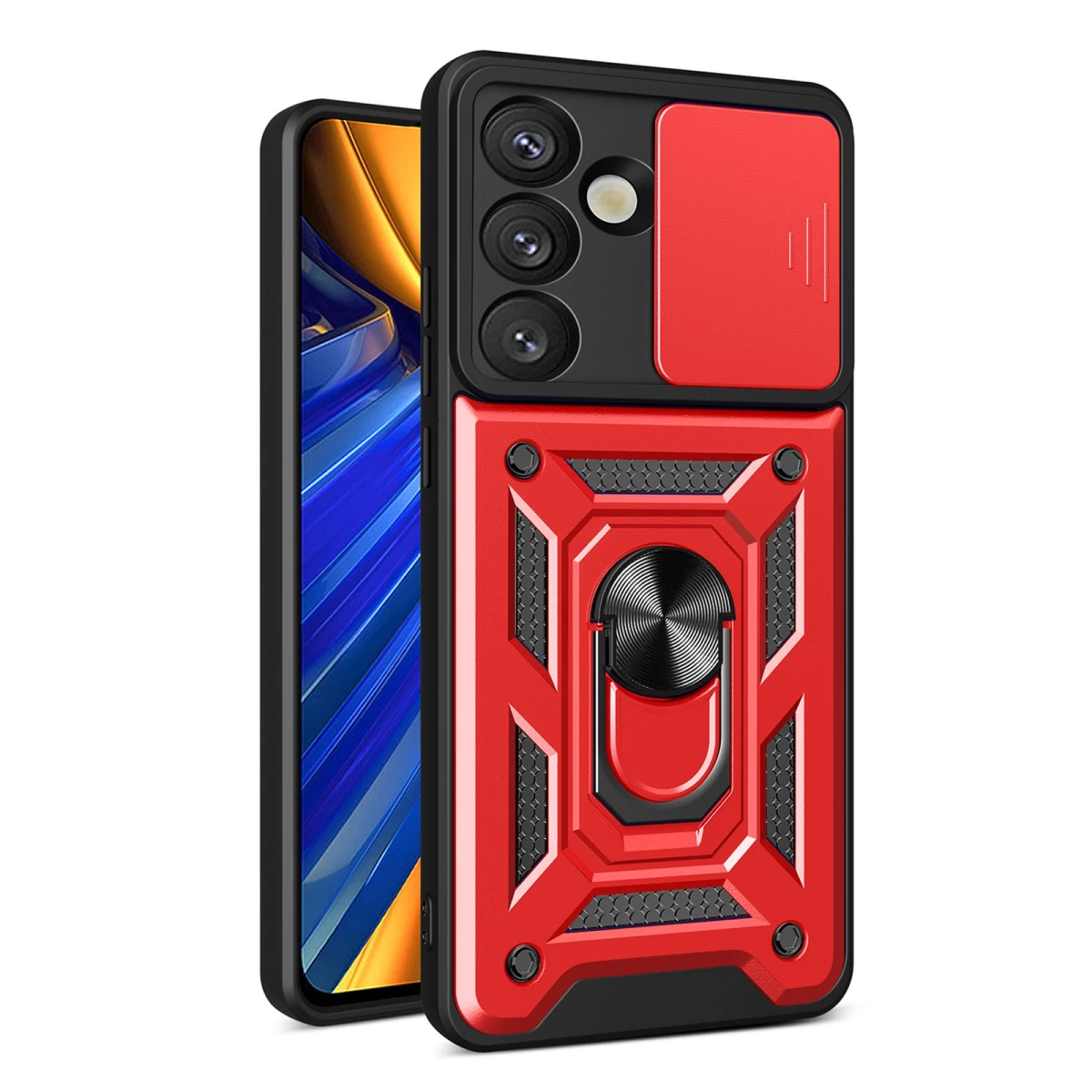 šarvuotas Dėklas Su Fotoaparato žiedu, Skirtas samsung Galaxy S25 Hybrid Armor Camshield - Raudonas