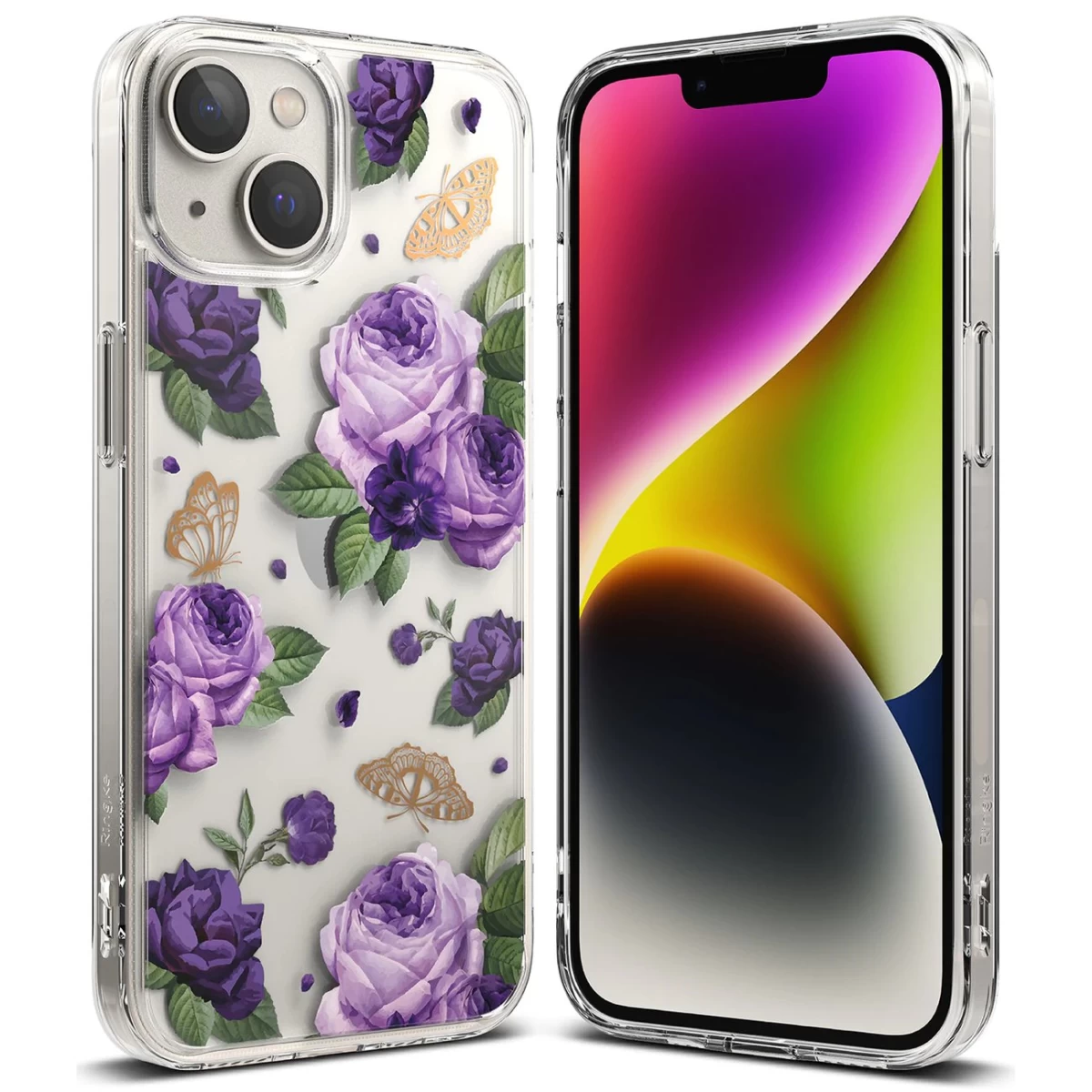 šarvuotas Dėklas Su Geliniu Rėmeliu Iphone 14 Plus Fusion Design Purple Rose Skaidrus