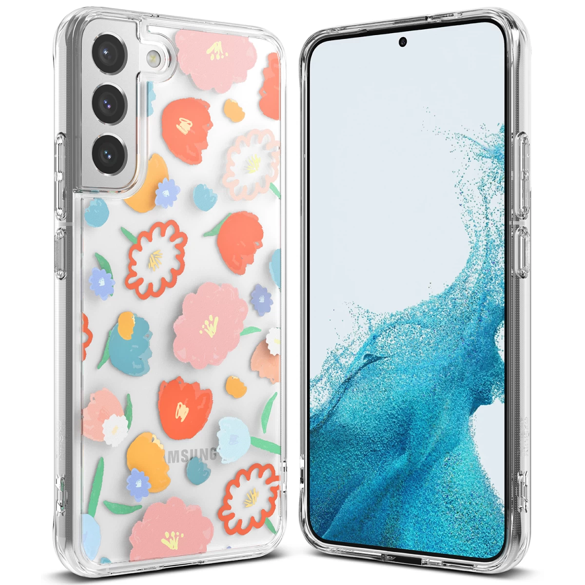 šarvuotas Dėklas Su Gelio Rėmeliu Galaxy S22+ Fusion Design Floral Skaidrus