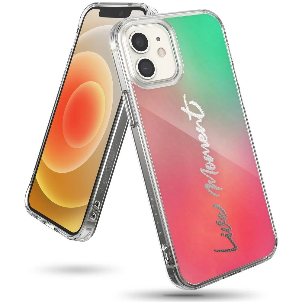 šarvuotas Dėklas Su Gelio Rėmeliu Iphone 12 Mini Fusion Design Rožinės Ir žalios Spalvos