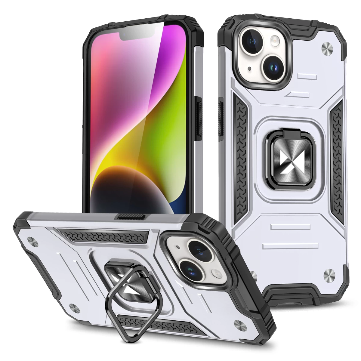 šarvuotas Dėklas Su Pirštų Laikikliu Iphone 15 Plus Ring Armor Sidabrinis
