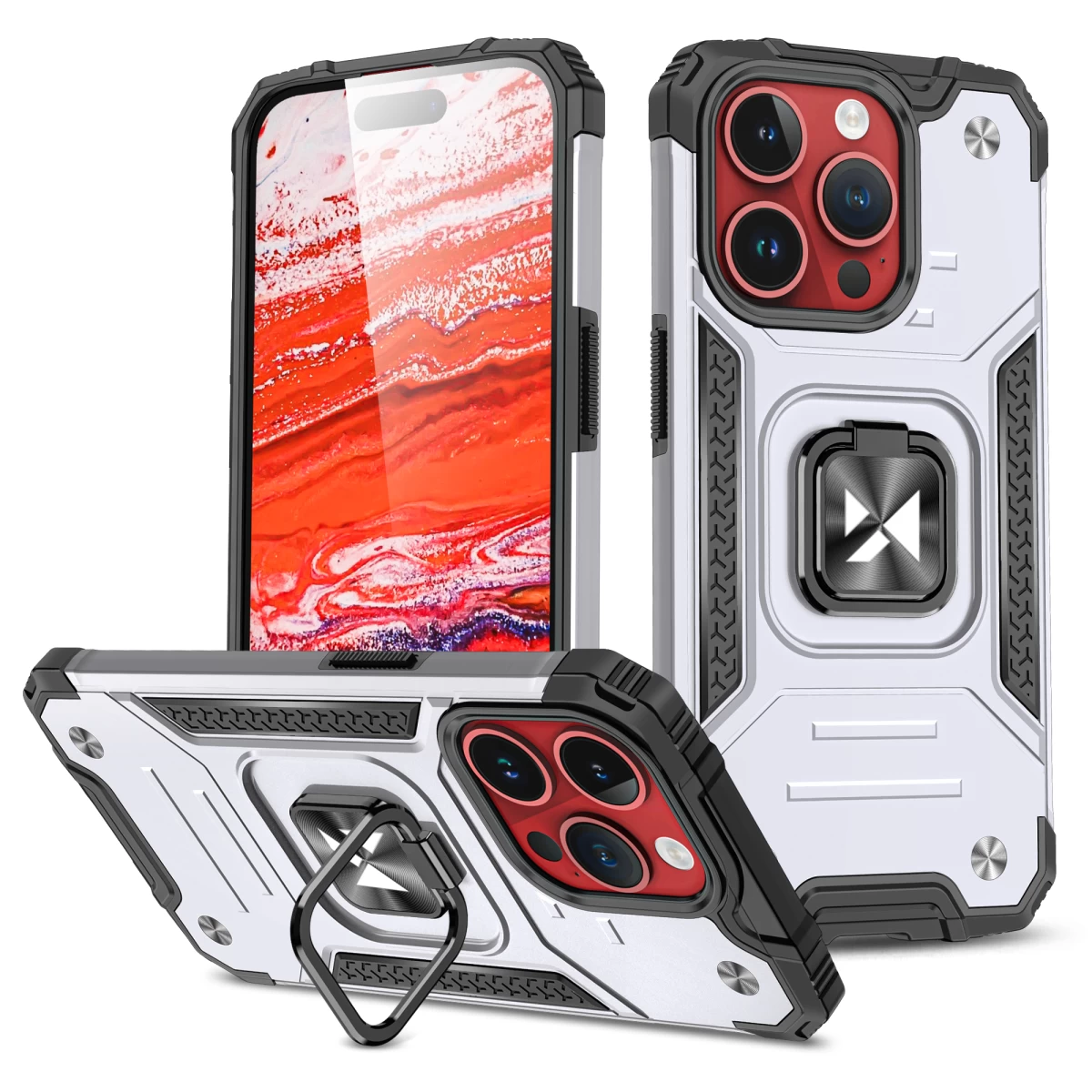 šarvuotas Dėklas Su Pirštų Laikikliu iphone 15 Pro Max Ring Armor, Sidabrinis
