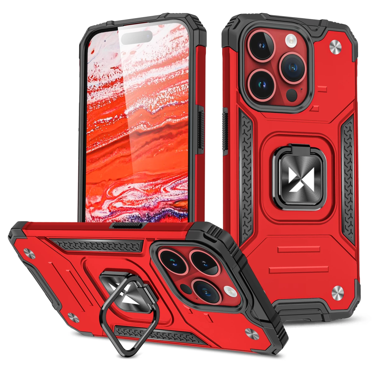 šarvuotas Dėklas Su Pirštų Laikikliu iphone 15 Pro Ring Armor, Raudonas