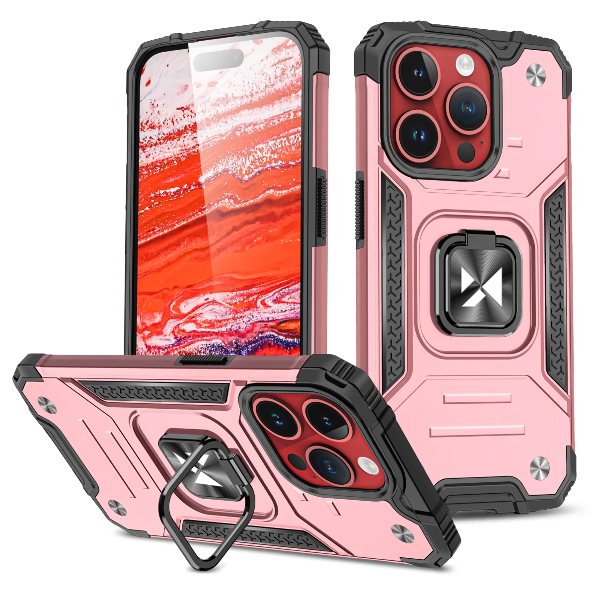 šarvuotas Dėklas Su Pirštų Laikikliu Iphone 15 Pro Ring Armor Rožinio Aukso Spalvos