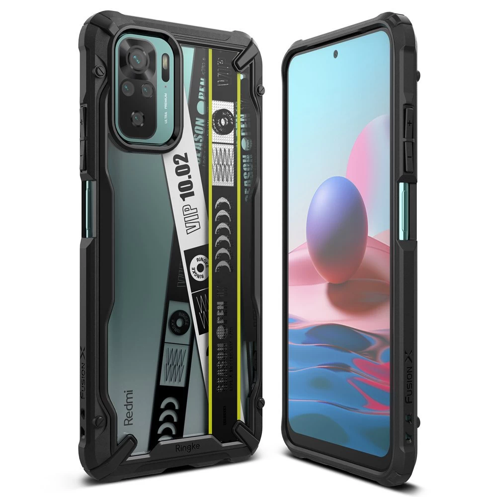 šarvuotas Dėklas Su Rėmeliu Xiaomi Redmi Note 10 / 10s Fusion X Design Ticket Band Juodas