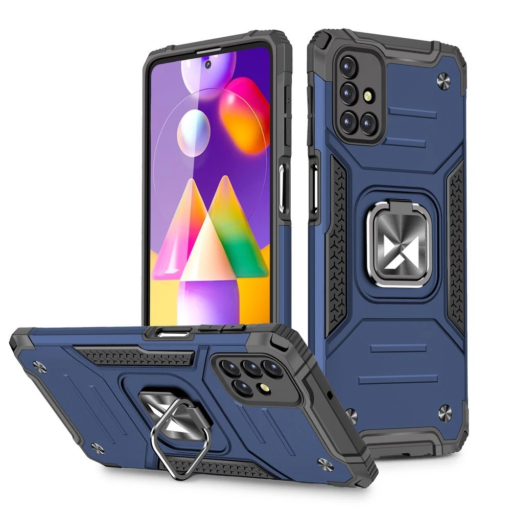šarvuotas Hibridinis Dėklas Samsung Galaxy M31s + Magnetinis Laikiklis Ring Armor Blue