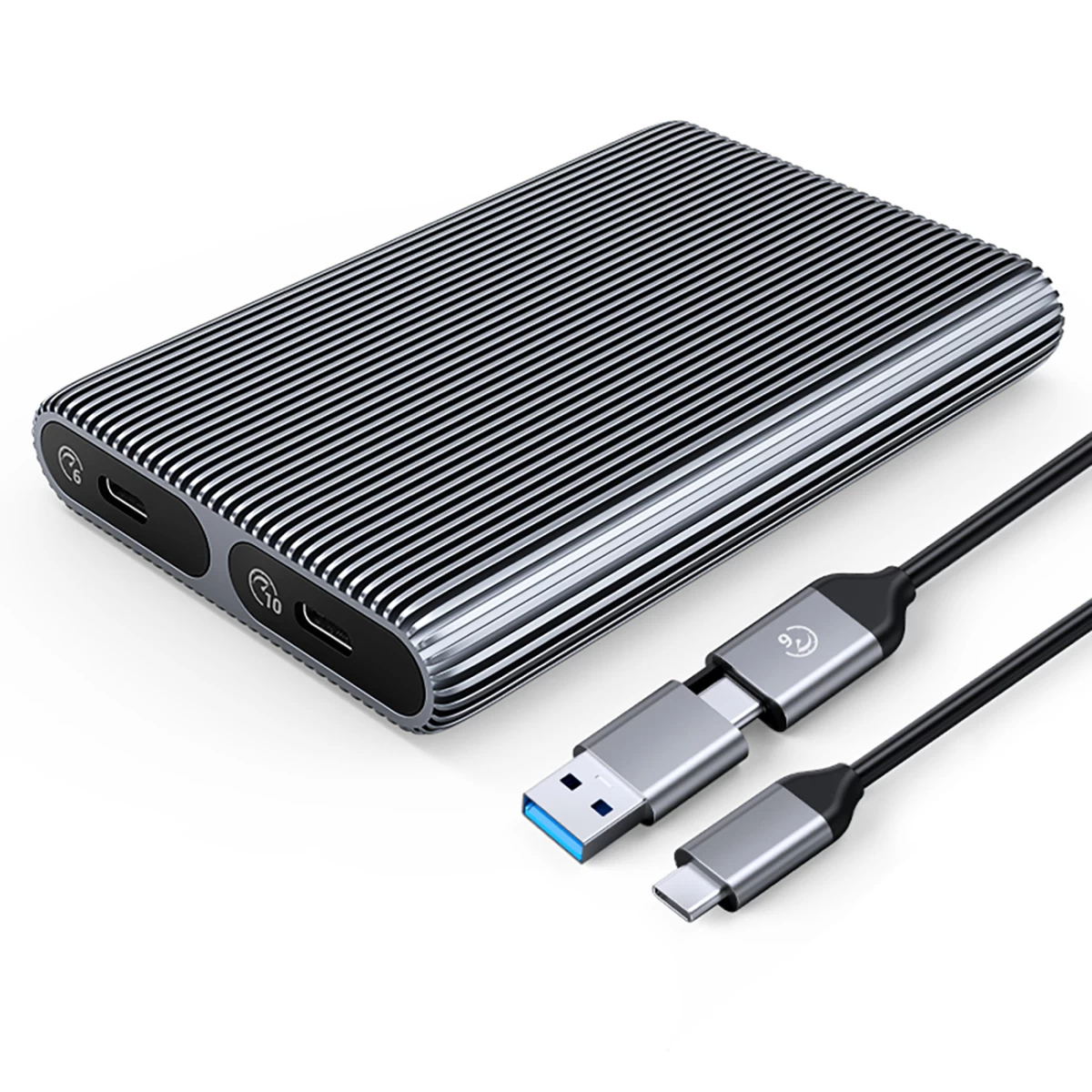 šasi Korpusas Am2c3-2sn Dviem M.2 Sata+nvme Usb-c 10gb/s Diskams - Pilkas