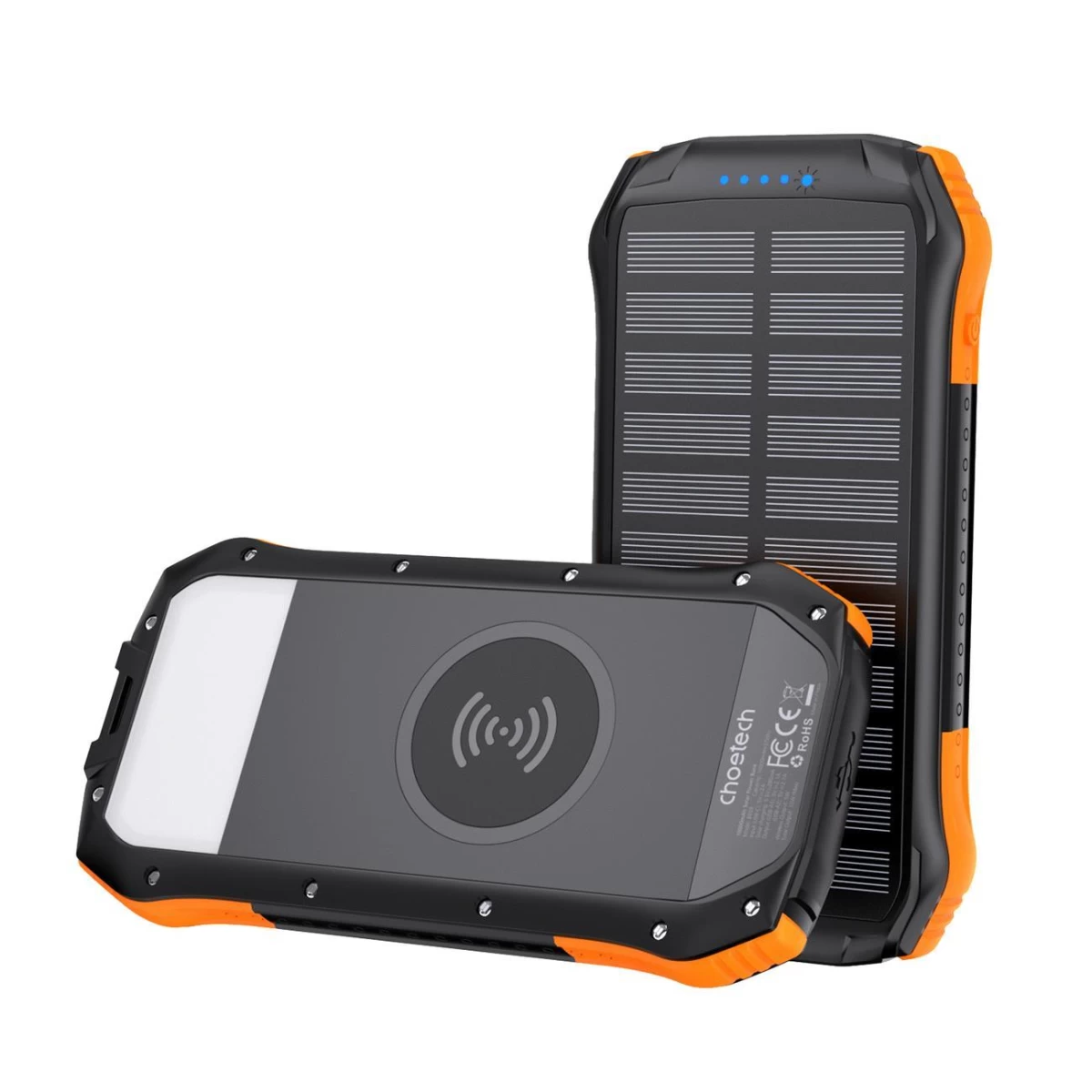 Saulės Energijos Bankas 10000 Mah Su Qi Indukciniu įkrovikliu 5w Oranžinis