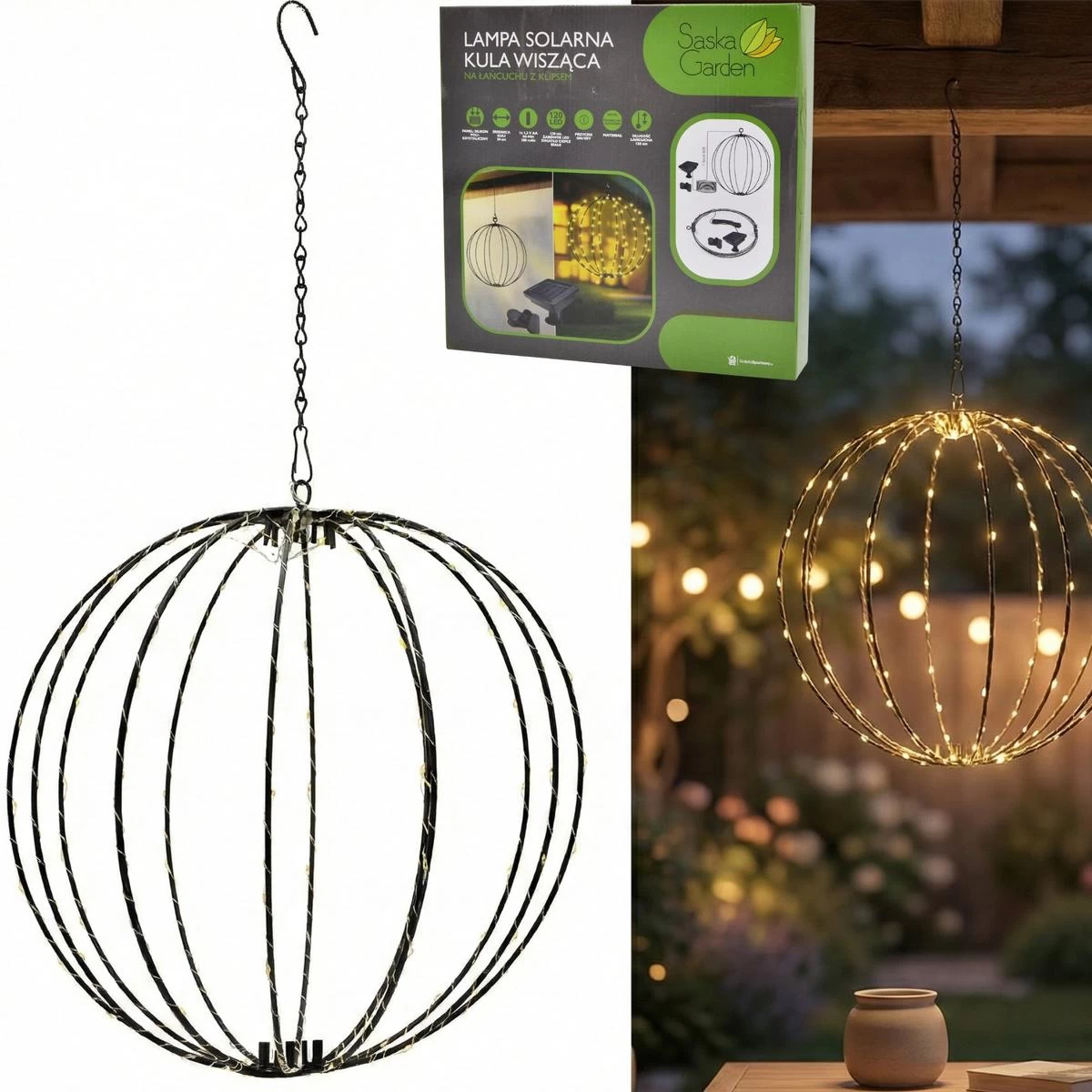 Saulės Pakabinama Lempa Rutulys 30 Cm 120 Led šiltai Balta
