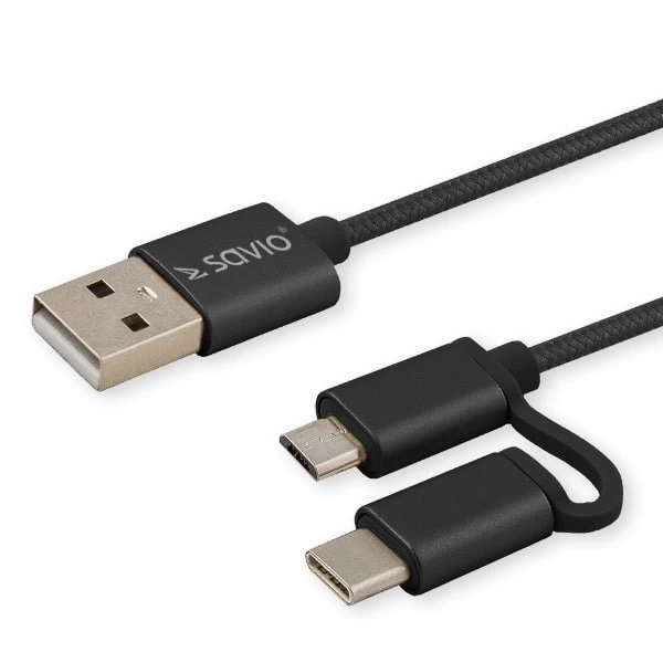 Savio CL-128 USB cable 1 m 2.0 USB A USB C/Micro-USB A Black
