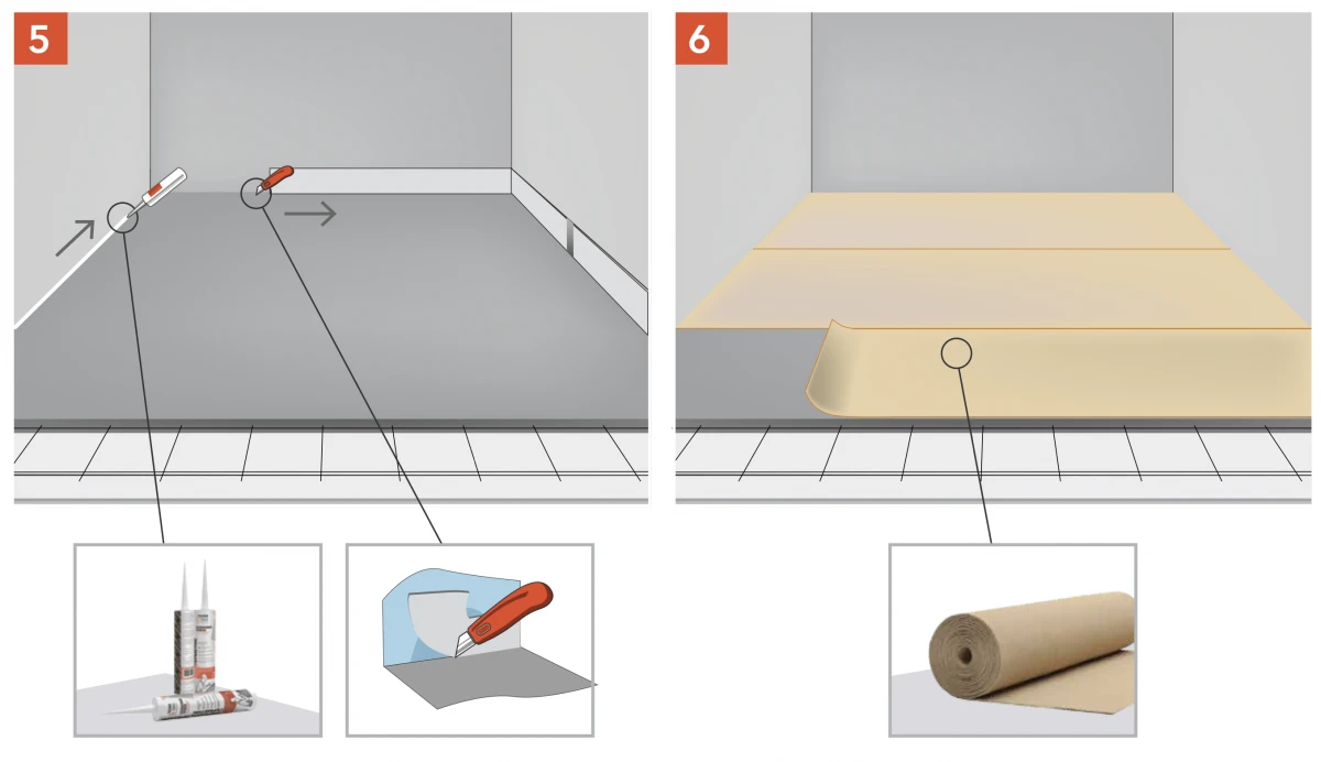 Pigi ir greitai montuojama garso izoliacinė sistema grindims (su betono perdanga) „Standart-4“ montavimo instrukcija 5-6