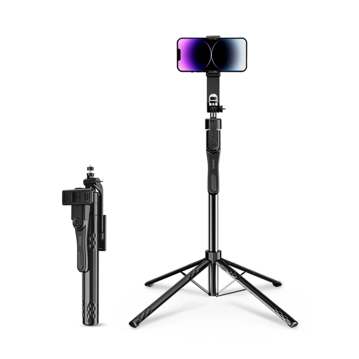 „selfie“ Lazdelė Su 1/4 Colio Tvirtinimu Telefonui Ar Fotoaparatui, Su 360° Pasukimu Ir „bluetooth“ – Juoda