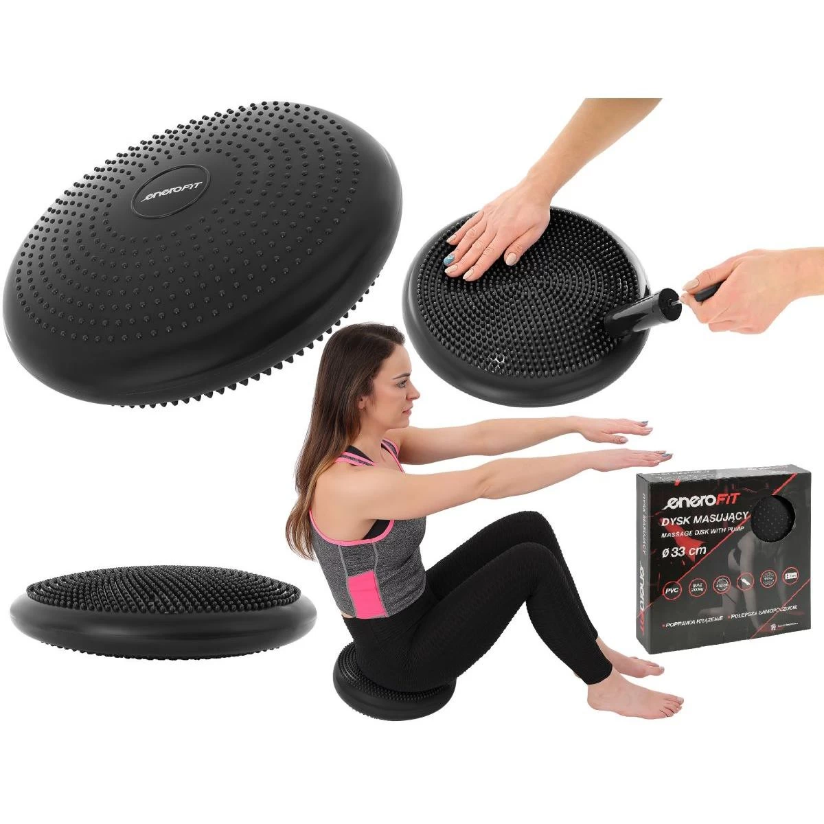 Sensomotor Pagalvėlė Diskas Su Pompa 33cm Juoda Enero Fit