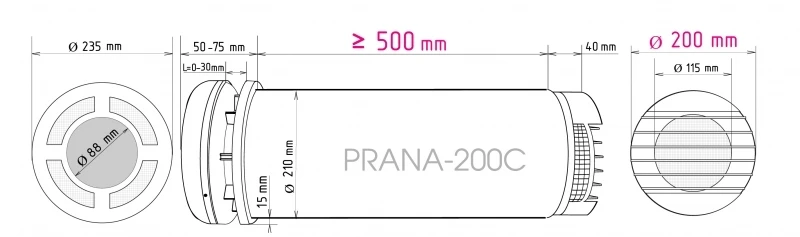 Buitinis mini rekuperatorius Prana-200C