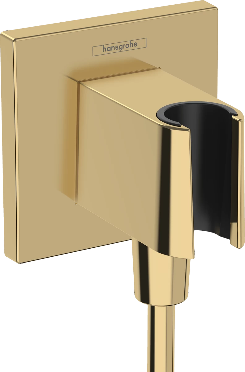 Sieninė jungtis su laikikliu dušo žarnai Hansgrohe FixFit E, Polished Gold Optic, 26889990