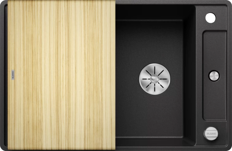Silgranitinė plautuvė AXIA III 45 S-F SILG PDUR Antracitas Z.ES InFino M.AF su medine lentele